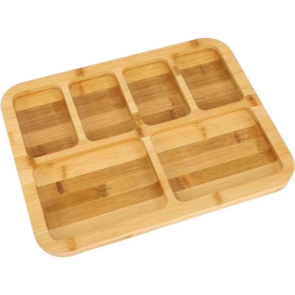 Bamboo Charcuterie Board with Locking Lid 6 Compartment Portable Snack Tray